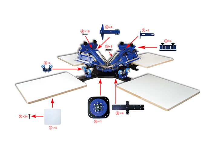 MK-T441B desktop 4 color 4 station single wheel overprinting screen printing machine | Screen Printing Machine Manufacturer