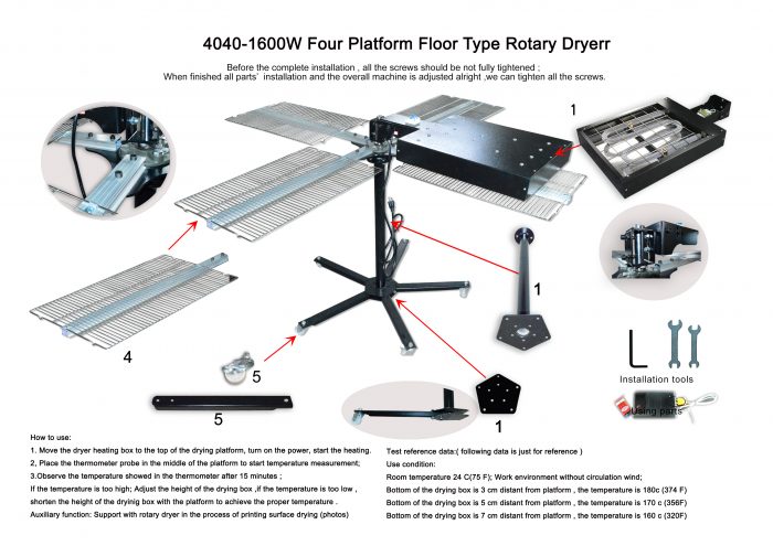 MK-F40404 -110V- 1600W(220) four platform floor type rotary dryer | Screen Printing Machine Manufacturer